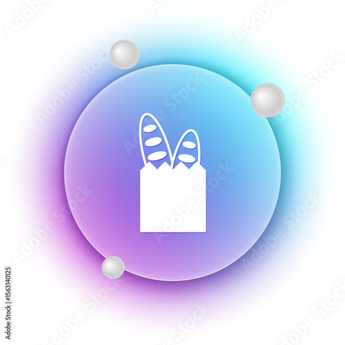 White French baguette bread icon isolated on white background. Blue and purple gradient circle background. Vector