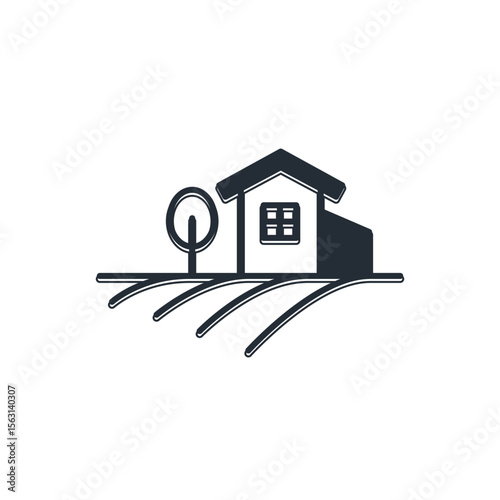 Black Village landscape icon isolated on white background. Vector