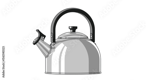 A classic stovetop kettle with a whistling spout and a sturdy handle perfect for making hot beverages on any kitchen stove