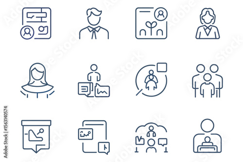 Human resources and job interview vector line color icons, head hunting, recruitment, hiring, and job offer set

