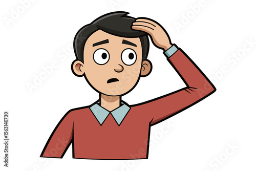 Confused cartoon man scratching his head with a worried expression questioning what to do next