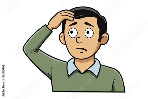 Confused man touching his forehead with wide eyes and a questioning expression illustrating uncertainty or forgetfulness