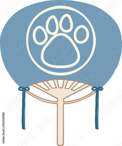 Japanese hand fan - paw pad -blue