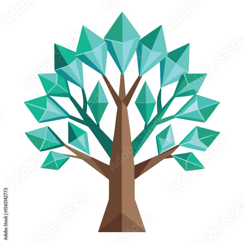 A unique vector icon of a tree with crystalline leaves, suggesting purity, preciousness, or a futuristic, abstract natural element.