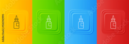 White Bottle nasal spray icon isolated on colorful background. Set icons in square buttons. Vector