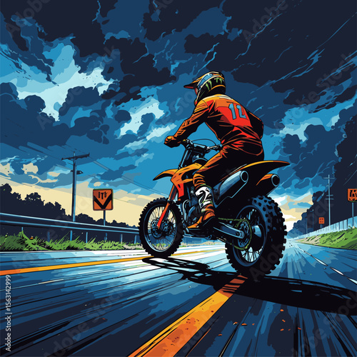 motocross illustration with highway background