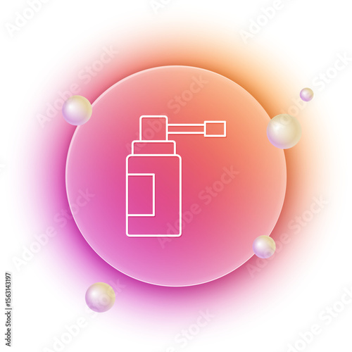 White Medical bottle with nozzle spray for the treatment of diseases of the nose and throat icon isolated on white background. Orange and pink gradient circle background. Vector