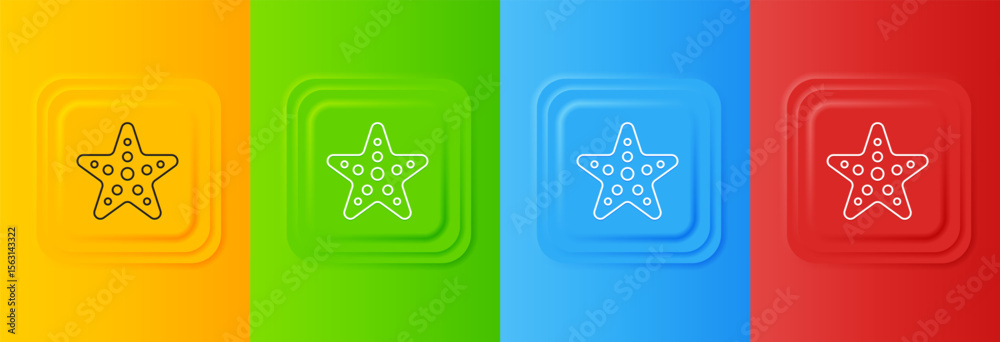 Fototapeta premium White Starfish icon isolated on colorful background. Set icons in square buttons. Vector