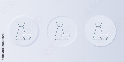 Grey Traditional Chinese tea ceremony icon isolated on grey background. Teapot with cup. Set icons in square buttons. Vector