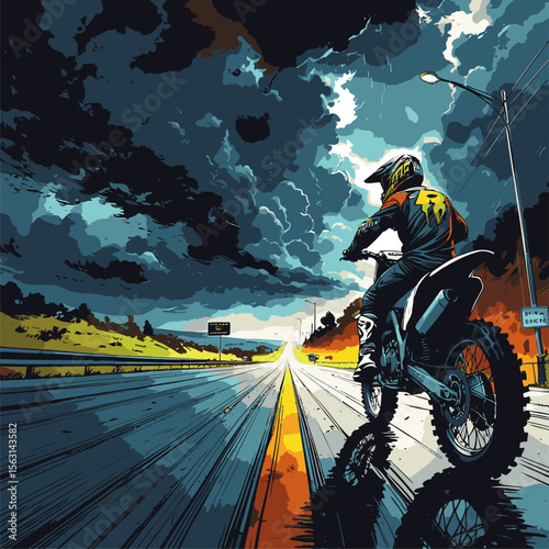 motocross illustration with highway background