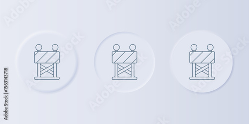 Grey Road barrier icon isolated on grey background. Symbol of restricted area which are in under construction processes. Repair works. Set icons in square buttons. Vector
