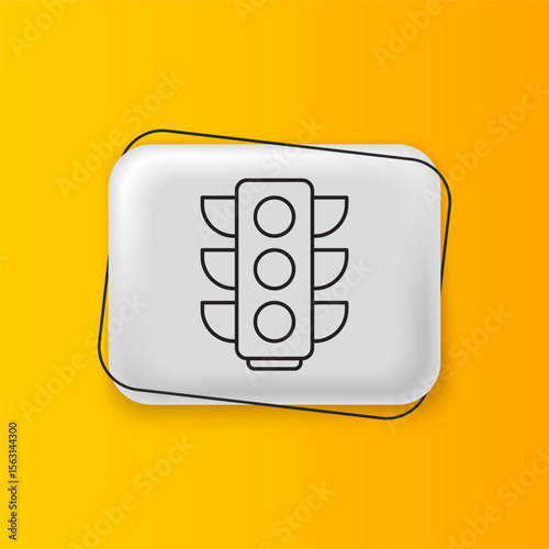 Black Traffic light icon isolated on yellow background. Silver rectangle button. Vector