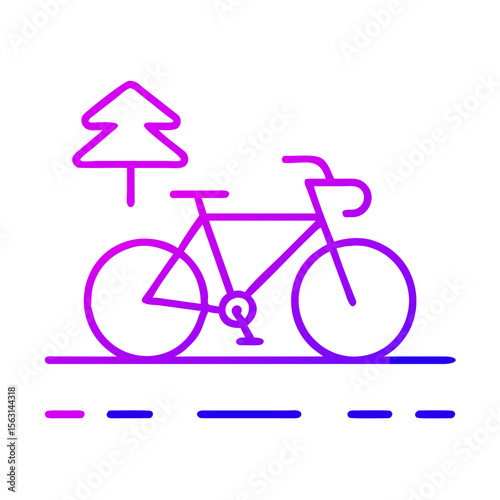 Bicycle illustration with tree in gradient pink and blue colors  