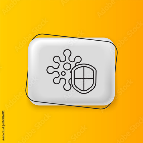 Black Shield protecting from virus, germs and bacteria icon isolated on yellow background. Immune system concept. Corona virus 2019-nCoV. Silver rectangle button. Vector