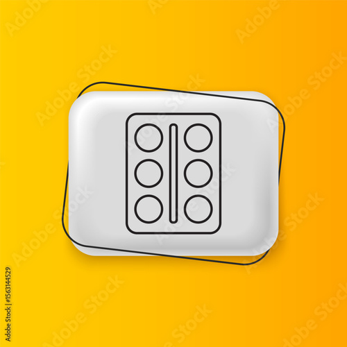 Black Eye shadow palette with brush icon isolated on yellow background. Silver rectangle button. Vector