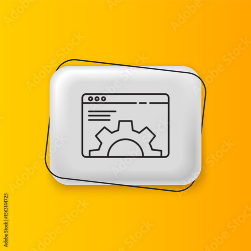 Black Browser setting icon isolated on yellow background. Adjusting, service, maintenance, repair, fixing. Silver rectangle button. Vector