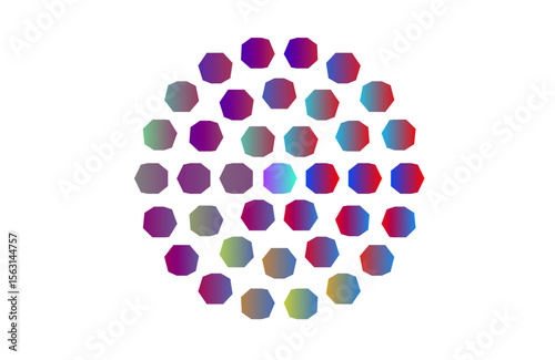 abstract Colorful Circular Grid of Octagon Shapes with 3 layers  – Digital Art Background pattern illustration for various projects 