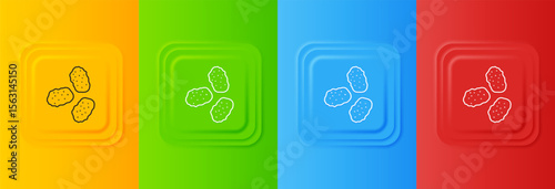White Chicken nuggets icon isolated on colorful background. Set icons in square buttons. Vector