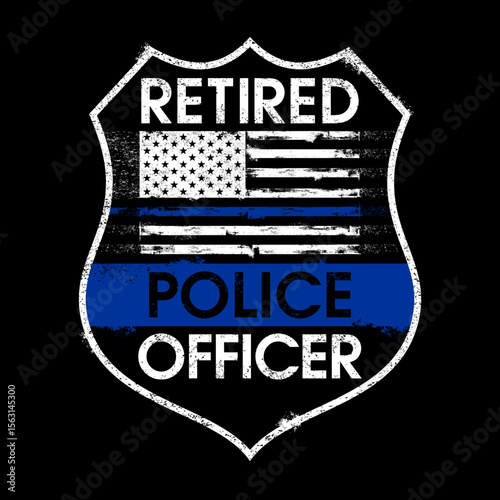 Retired Police Officer Badge, Illustration US Police Flag