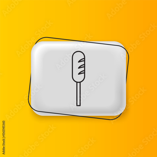 Black Fried sausage icon isolated on yellow background. Grilled sausage and aroma sign. Silver rectangle button. Vector