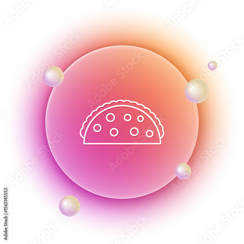 White Taco with tortilla icon isolated on white background. Traditional mexican fast food menu. Orange and pink gradient circle background. Vector