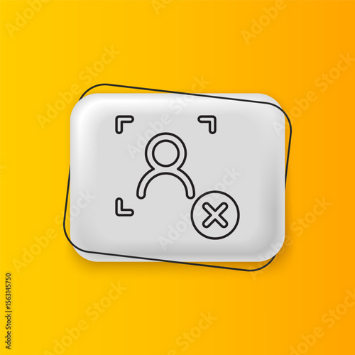 Black Rejection face recognition icon isolated on yellow background. Face identification scanner icon. Facial id. Cyber security concept. Silver rectangle button. Vector