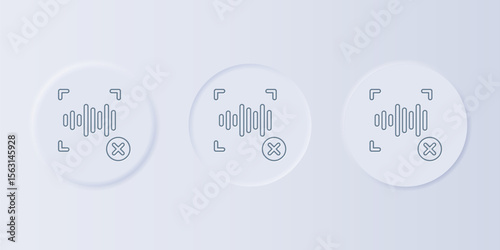 Grey Rejection voice recognition icon isolated on grey background. Voice biometric access authentication for personal identity recognition. Set icons in square buttons. Vector