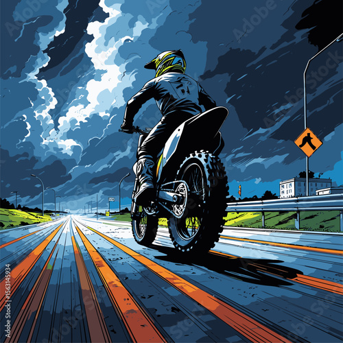 motocross illustration with highway background