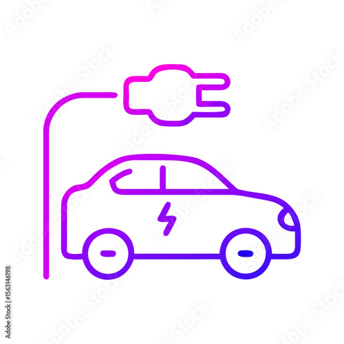 Electric car charging symbol in modern line art style  