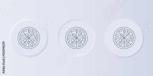 Grey Pizza icon isolated on grey background. Fast food menu. Set icons in square buttons. Vector