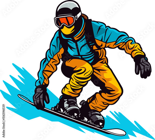 Snowboarder carving through snow with style and precision.