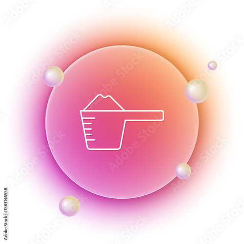 White Washing powder in a measuring cup icon isolated on white background. Orange and pink gradient circle background. Vector