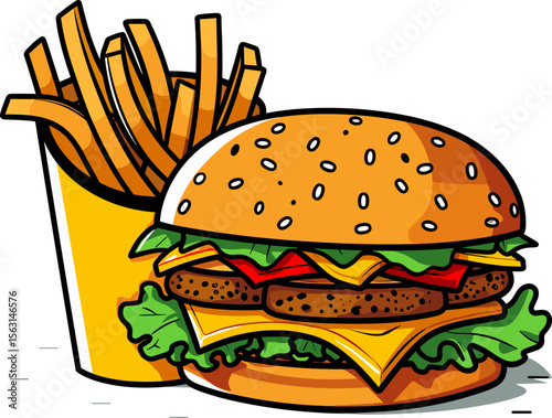 Burger with Fries: A Delicious Fast Food Meal