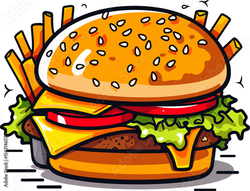 Enticing Burger with Fries: A Culinary Masterpiece of Flavors