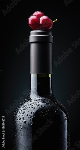 Wine bottle with red berries