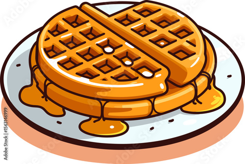 Delicious Waffles with Dripping Syrup on a Plate