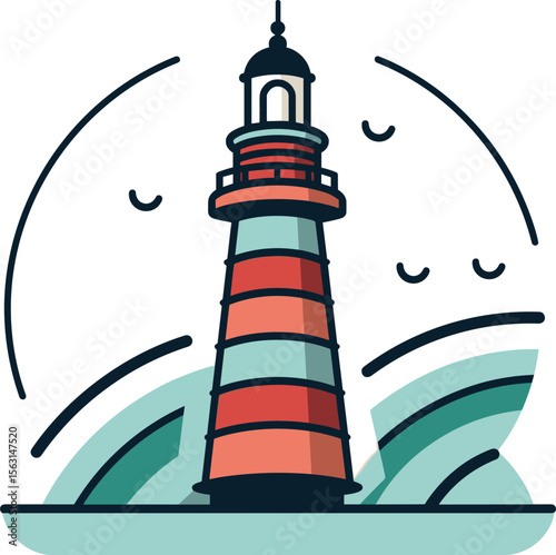 Striking Lighthouse Beacon Guiding Ships at Sea
