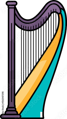 Elegant Harp Illustration: A Symphony of Strings and Colors