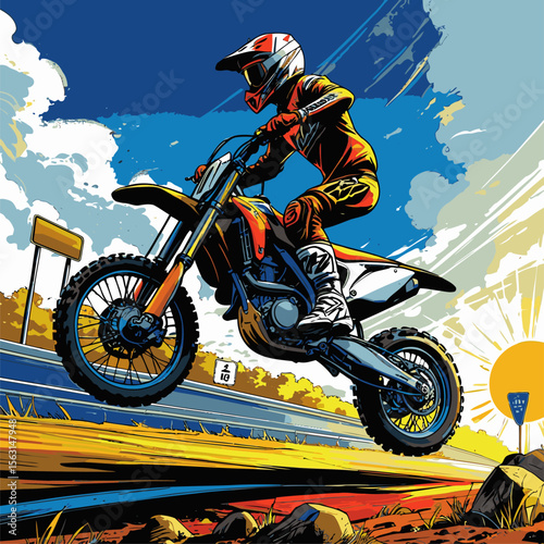 motocross illustration with highway background