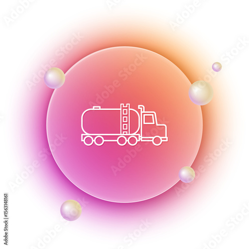 White Tanker truck icon isolated on white background. Petroleum tanker, petrol truck, cistern, oil trailer. Orange and pink gradient circle background. Vector
