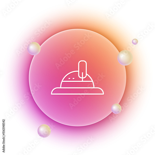White Hunter hat icon isolated on white background. Plaid winter hat. Orange and pink gradient circle background. Vector