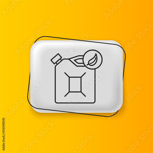Black Bio fuel canister icon isolated on yellow background. Eco bio and barrel. Green environment and recycle. Silver rectangle button. Vector