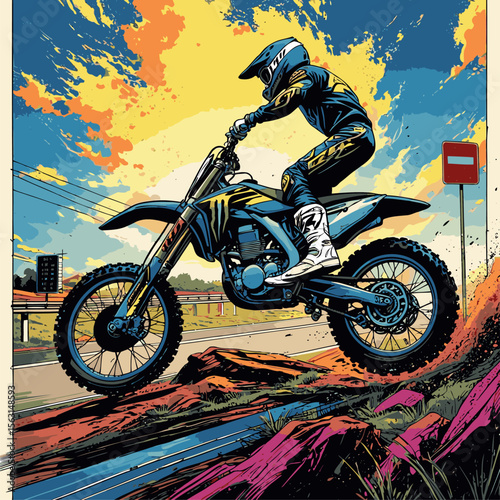 motocross illustration with highway background