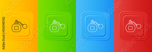 White Perfume icon isolated on colorful background. Set icons in square buttons. Vector
