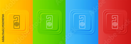 White Please do not disturb icon isolated on colorful background. Hotel Door Hanger Tags. Set icons in square buttons. Vector