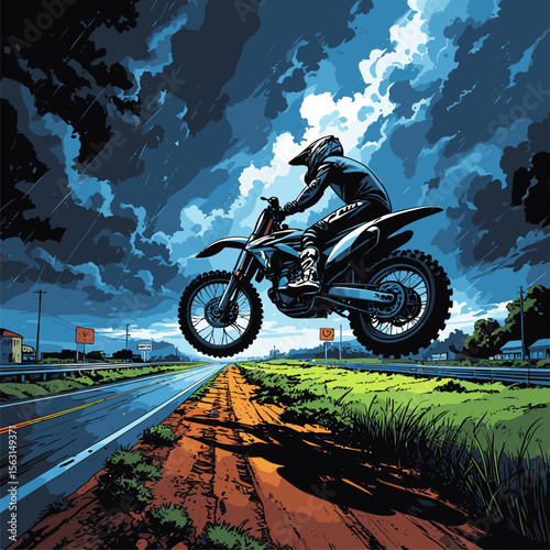 motocross illustration with highway background