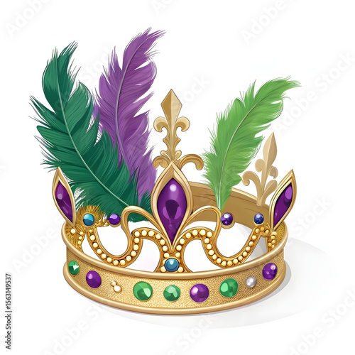 Golden Mardi Gras Crown Decorated with Purple Gems – 3D Render 
