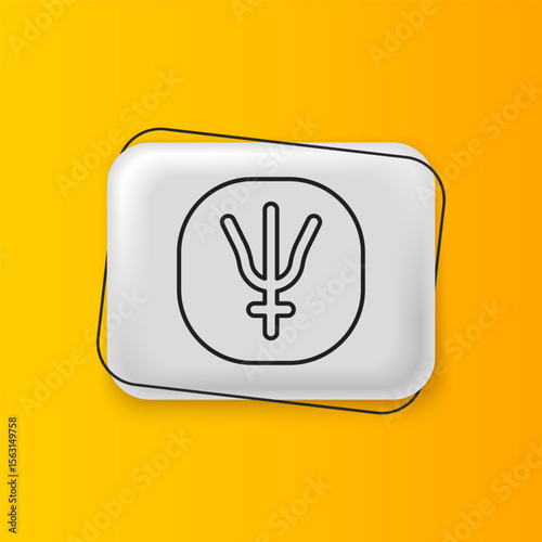 Black Neptune planet symbol icon isolated on yellow background. Astrology, numerology, horoscope, astronomy. Silver rectangle button. Vector
