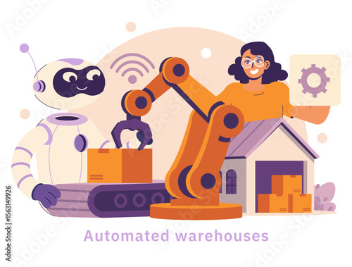 AI In Logistic. Flat Vector Illustration