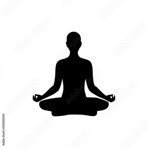 Person Meditating silhouette vector flat illustration on white background.